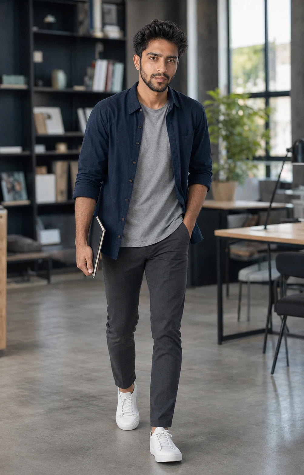7VIK walking through a modern workspace