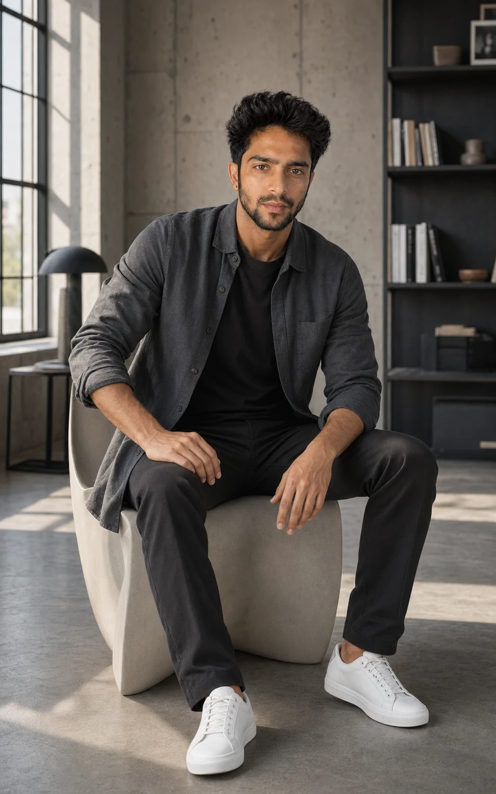 7VIK avatar seated in a premium editorial studio
