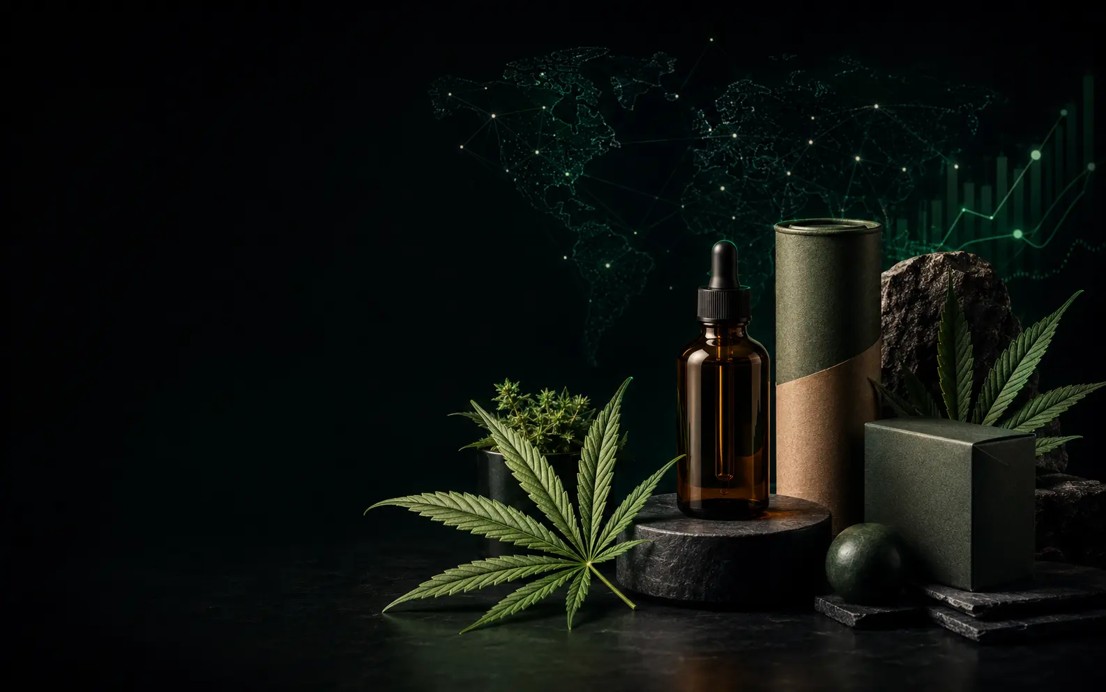 Premium cannabis and hemp brand marketing visual in Digital Experto's emerald style