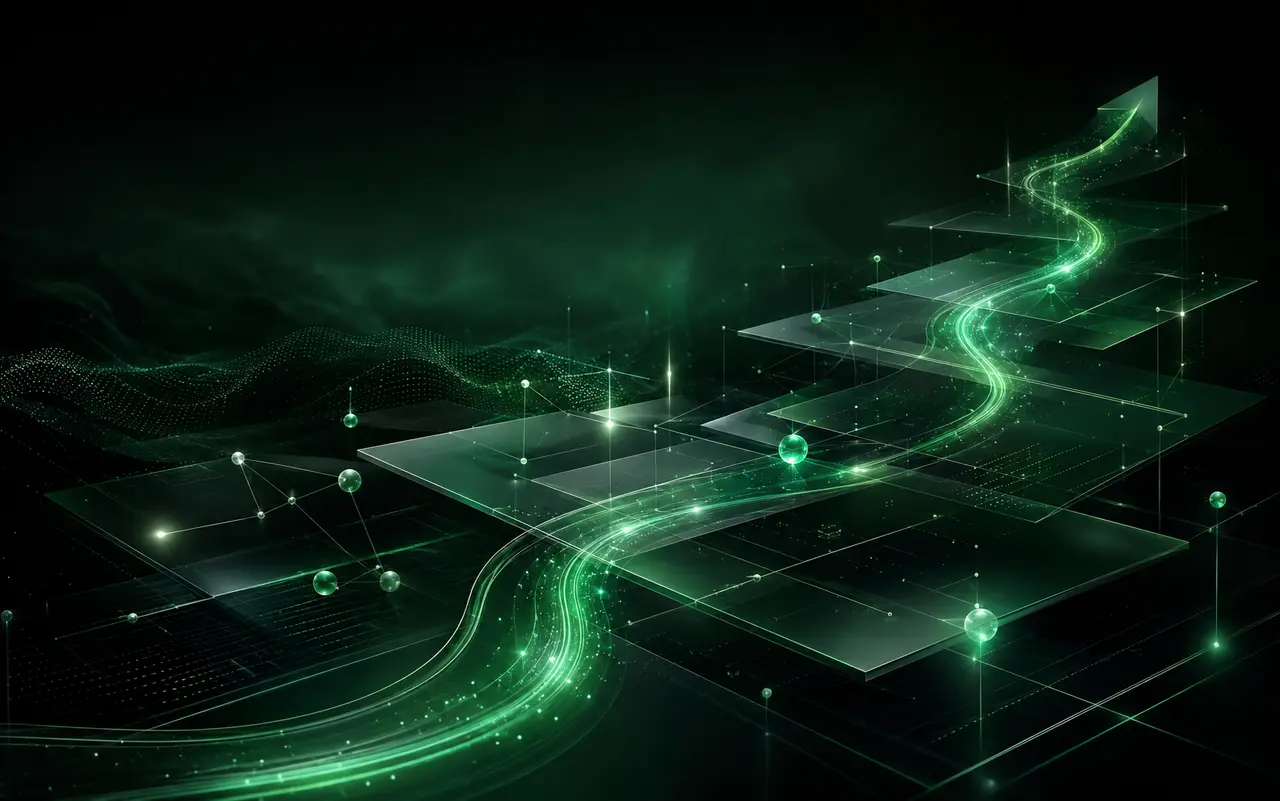 Emerald pathways representing the alignment of strategy, specialists and measurable growth